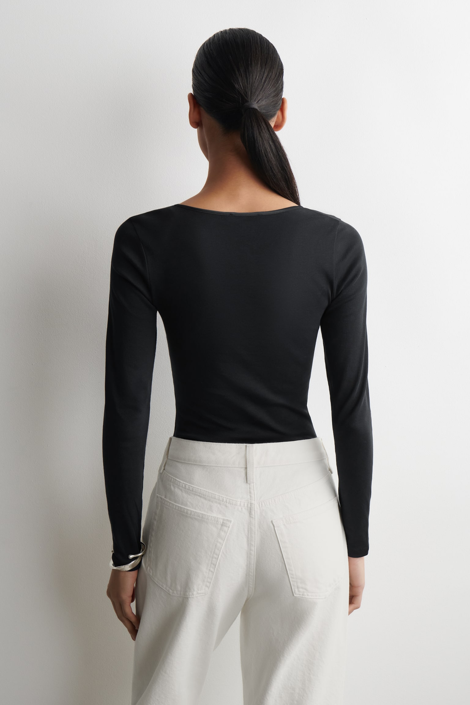 SATIN-TRIMMED COTTON-JERSEY LONG-SLEEVED TOP - 6