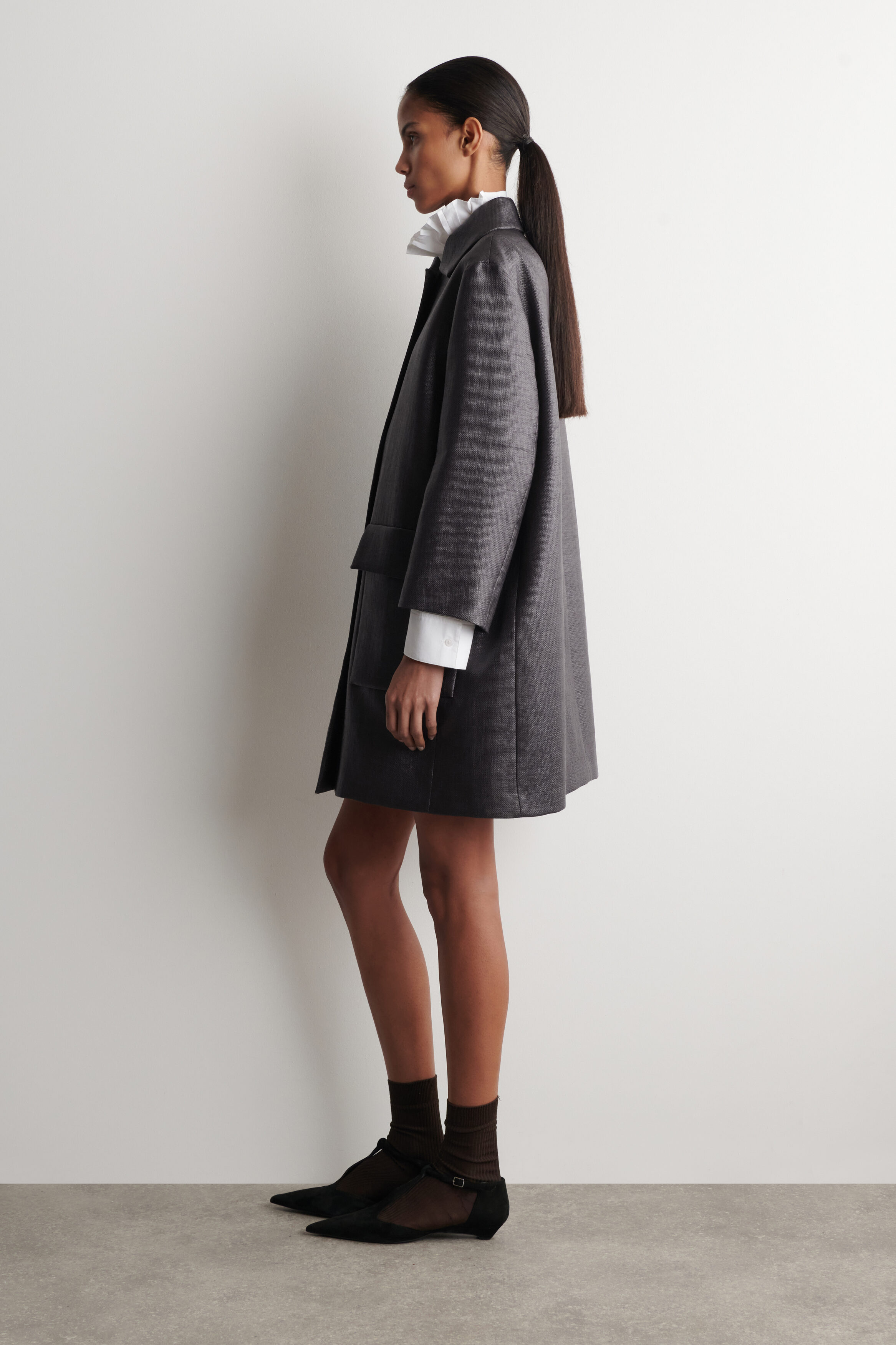 TEXTURED SINGLE-BREASTED COAT - CHARCOAL | COS US