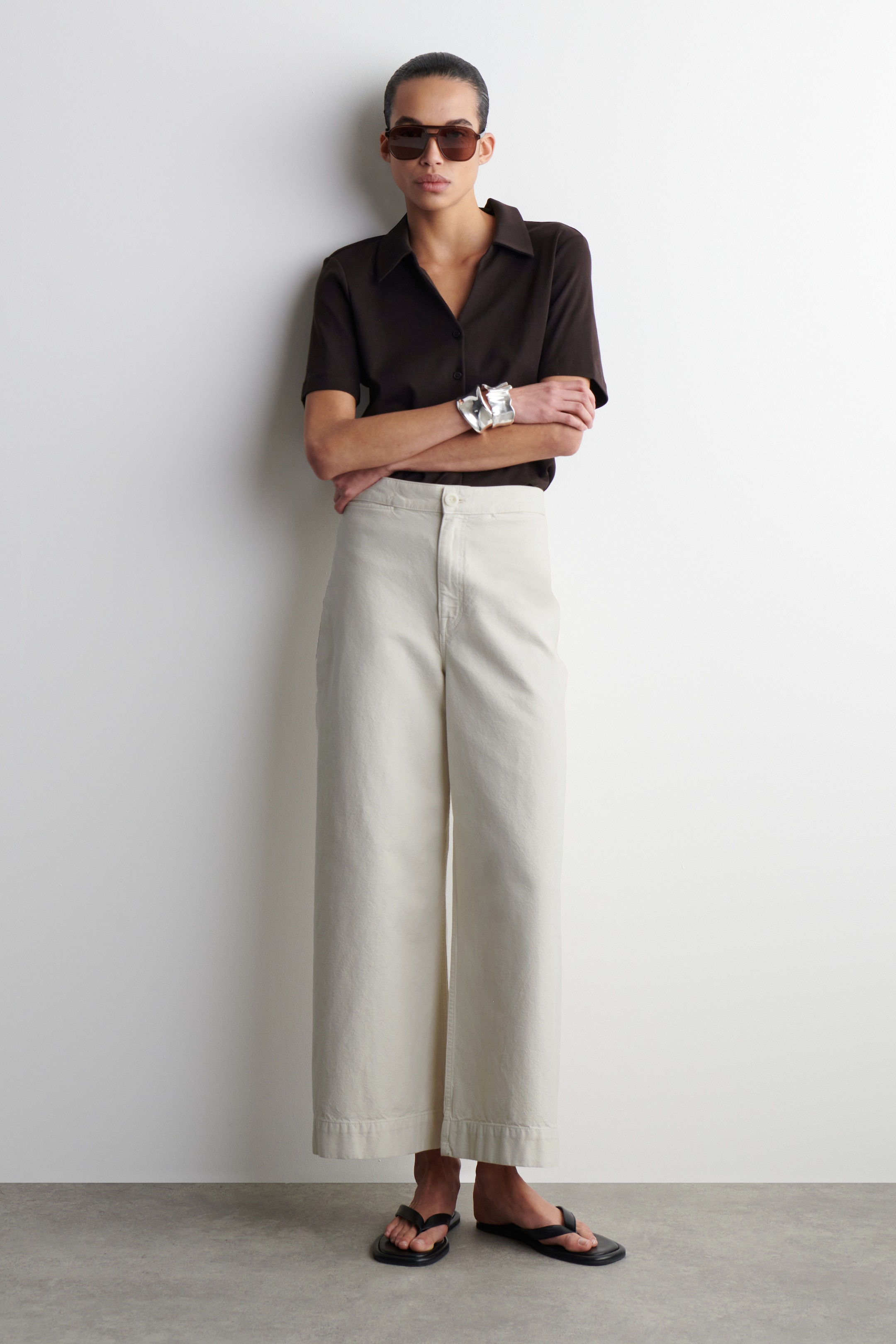 View larger image: WIDE-LEG DENIM TROUSERS - ECRU - Ladies | H&M GB 1