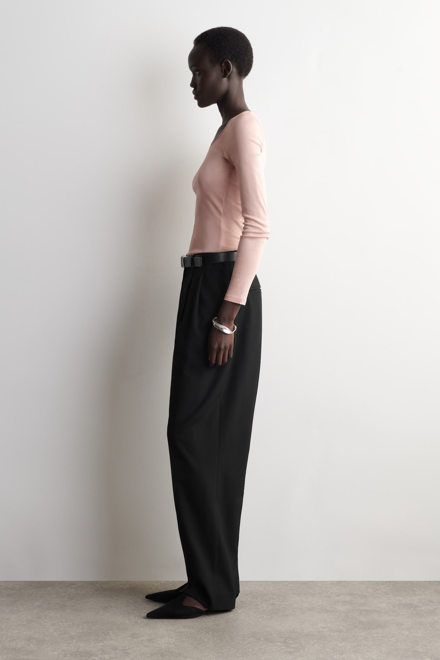 TOP A MANICHE LUNGHE IN JERSEY DI COTONE E RASO - ROSA/NERO - 5