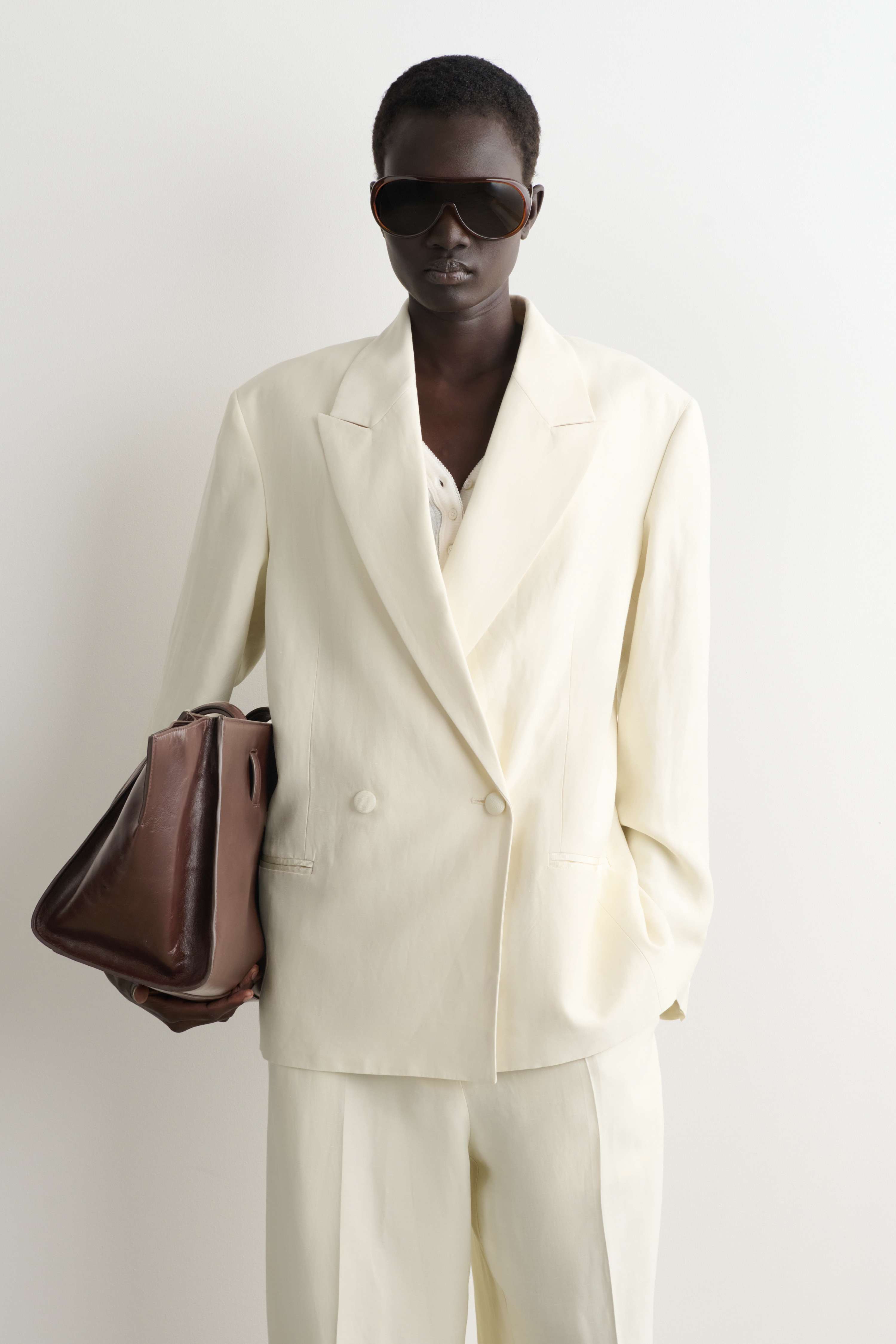 BLAZER STILE SMOKING IN MISTO LINO - ÉCRU