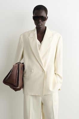 LINEN-BLEND TUXEDO BLAZER — ECRU 1