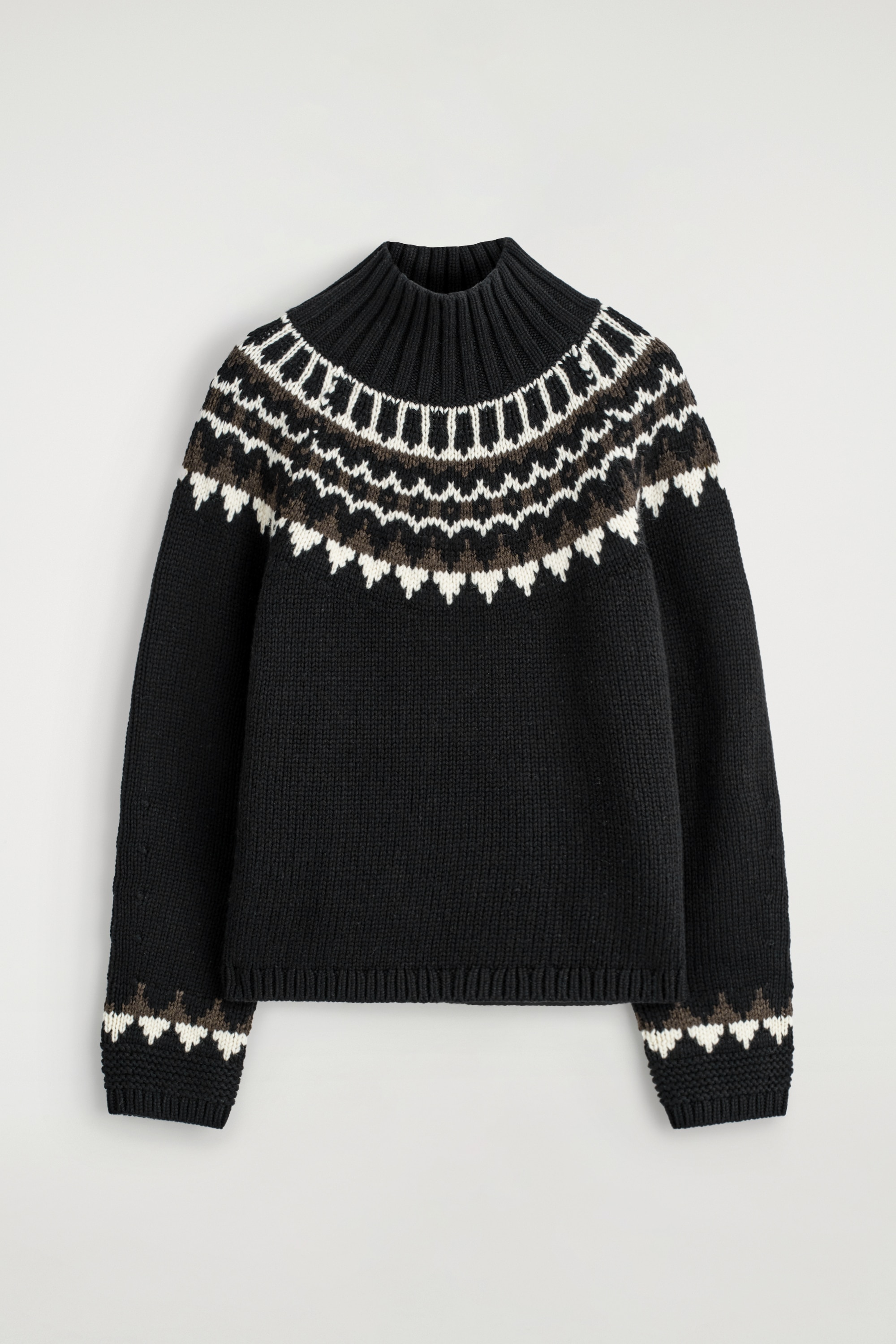 FAIR ISLE TRUI VAN WOL EN KASJMIR - ZWART / WIT / BRUIN/CREAM / BROWN / PINK
