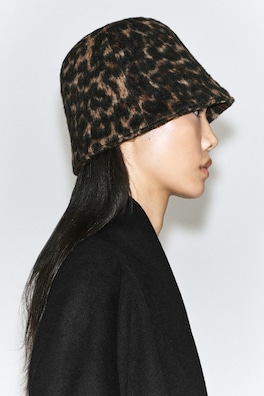 SCULPTED WOOL BUCKET HAT — BROWN / LEOPARD PRINT 3