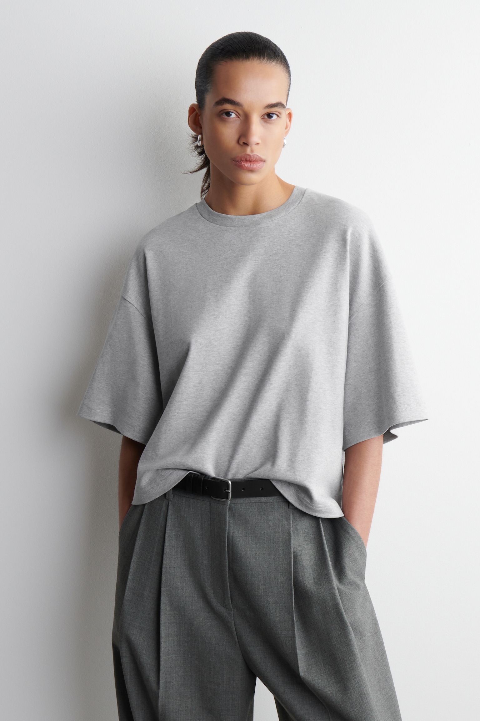 T-SHIRT SQUADRATA OVERSIZE - GRIGIO MÉLANGE/AZZURRO/BIANCO/BORDEAUX