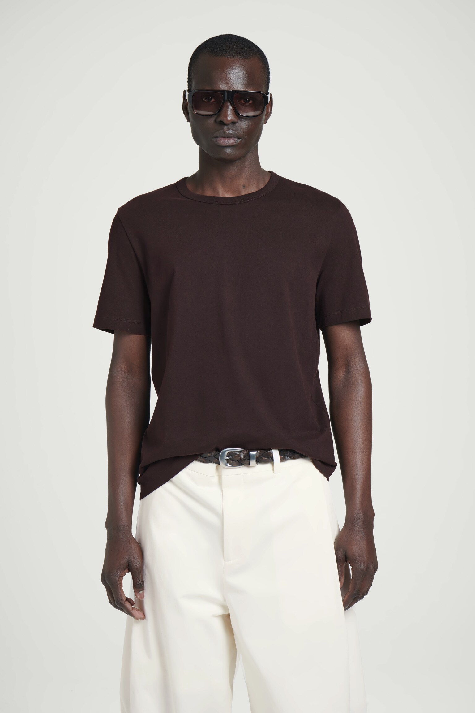 BRUSHED-COTTON T-SHIRT - DARK BROWN/BEIGE/WHITE/BLACK/NAVY/MOLE/BURGUNDY/DARK MOLE/APRICOT