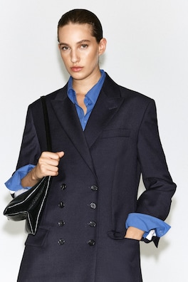 WOOL DOUBLE-BREASTED LONGLINE BLAZER — NAVY 5