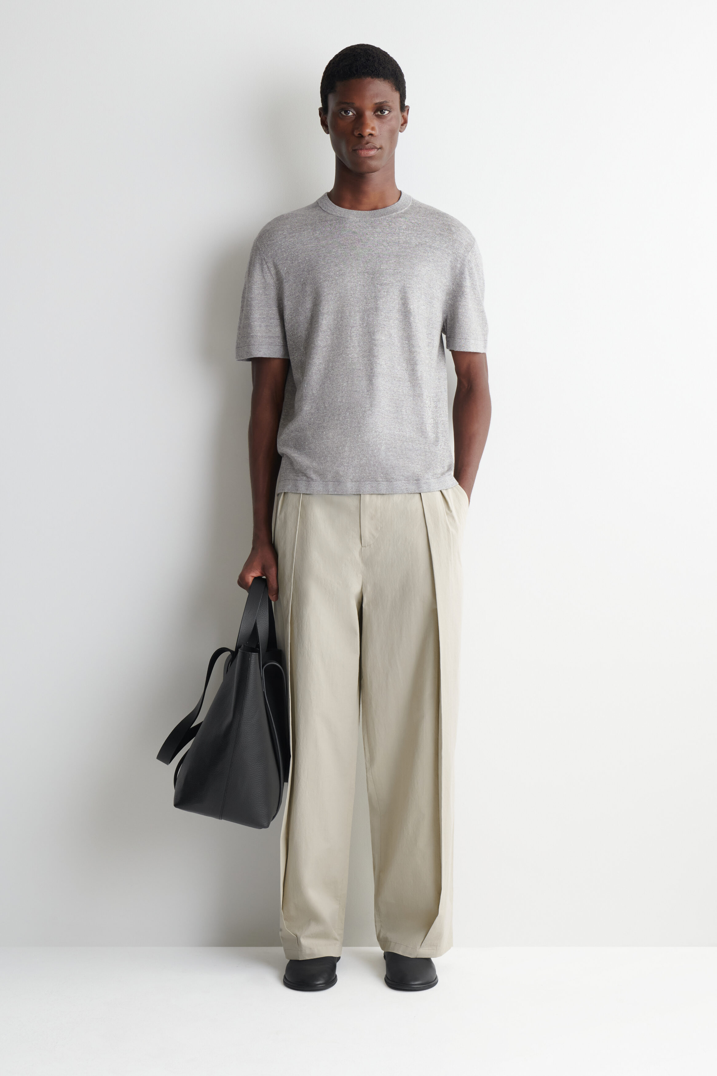 KNITTED LINEN T-SHIRT - GRAY MÉLANGE | COS US