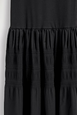 TIERED GATHERED MIDI DRESS — BLACK 5