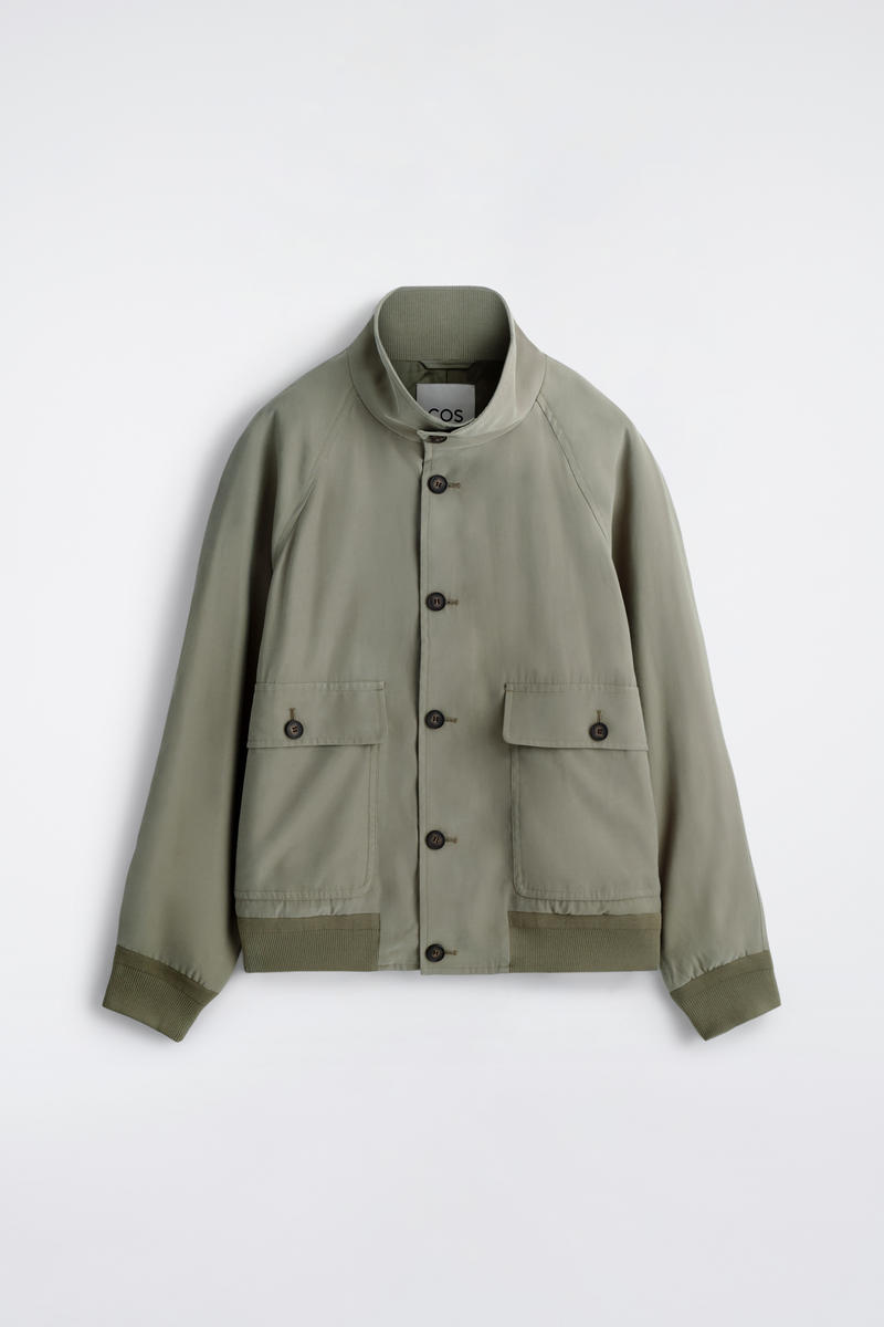 Funnel-Neck Twill Blouson Jacket