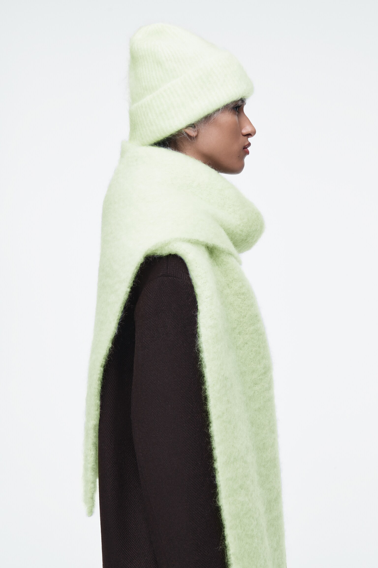 SCIARPA IN MOHAIR SPAZZOLATO CON FRANGE - PISTACCHIO - 5