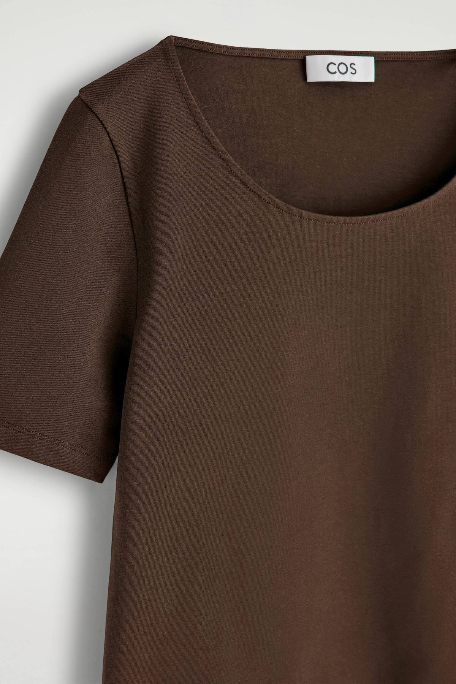 T-SHIRT SLIM IN COTONE CON SCOLLO ROTONDO - MARRONE MÉLANGE/BLU NAVY/AVORIO - 5