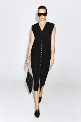 BUTTONED BOILED MERINO WOOL DRESS — BLACK 1