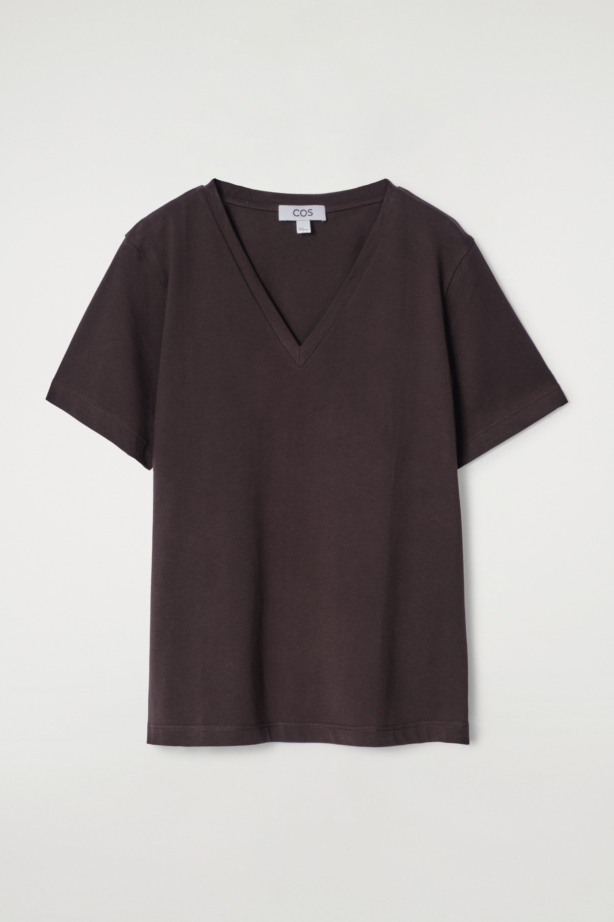 V-NECK COTTON T-SHIRT - DARK BROWN | COS
