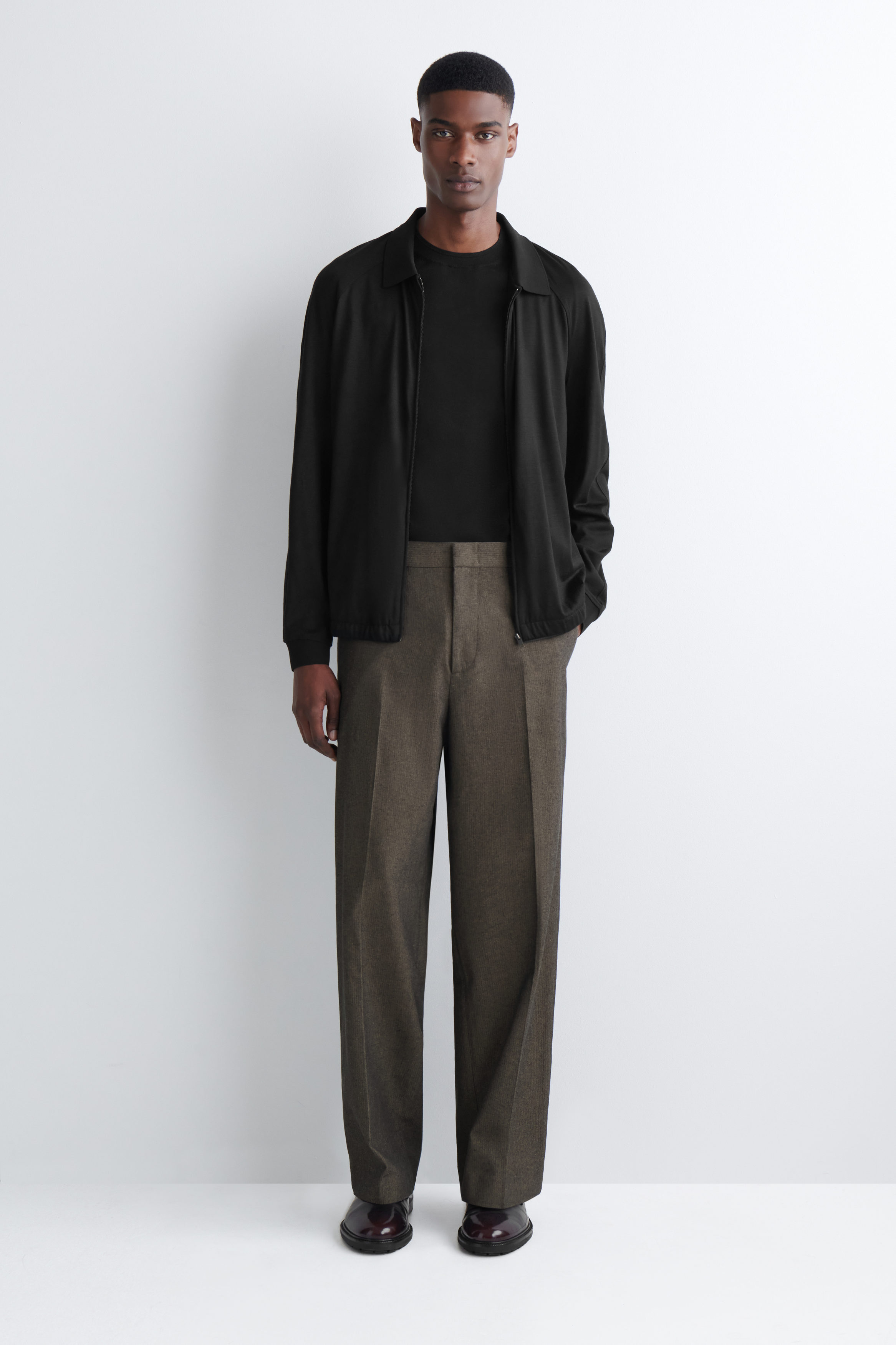 HERRINGBONE RELAXED-FIT WIDE-LEG PANTS - DARK BROWN | COS US