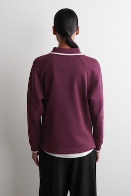 CONTRAST-TIPPED COTTON POLO TOP — BURGUNDY 4