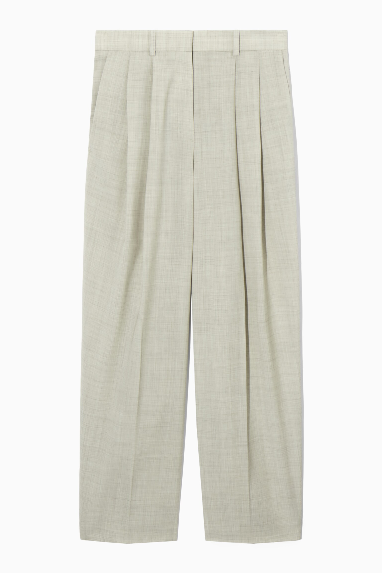 PANTALON DE TAILLEUR LARGE EN LAINE DÉCONTRACTÉ - BEIGE CLAIR/NOIR - 1