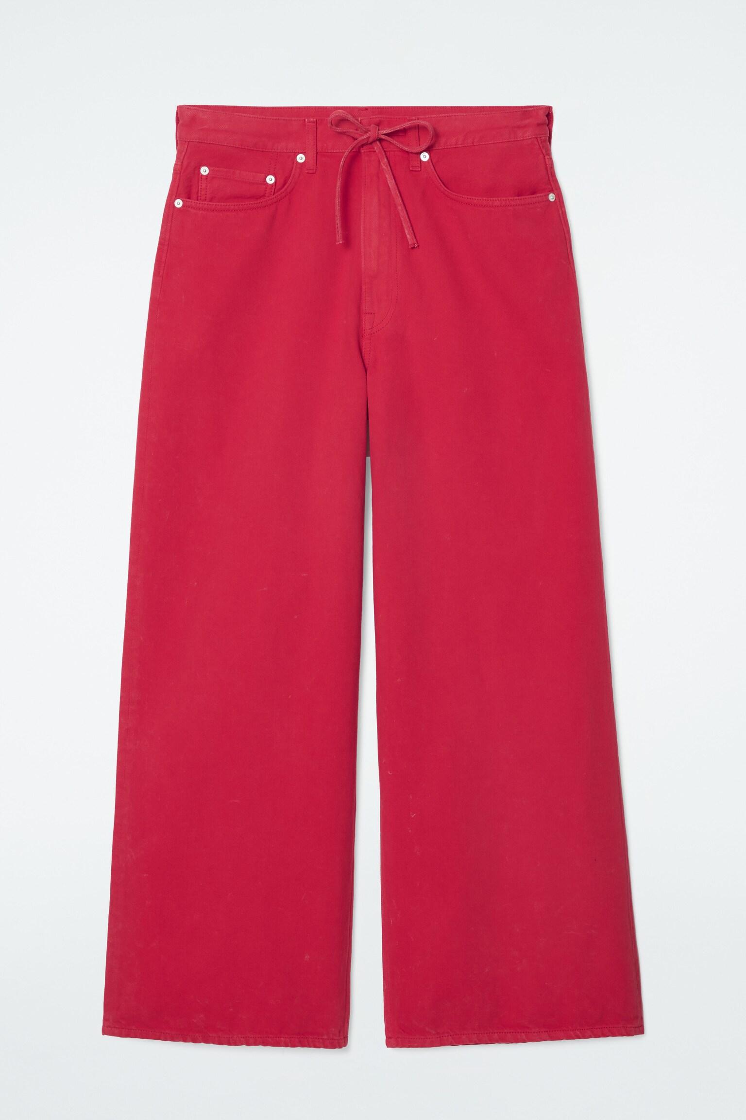 WIDE-LEG DRAWSTRING DENIM TROUSERS - RED/BLUE