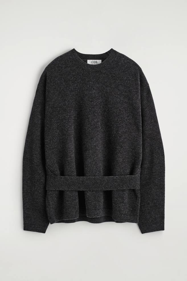 PULLOVER AUS MERINOWOLLE MIT GÜRTELDETAIL - ANTHRAZITGRAU MELIERT/Stahlblau - 1