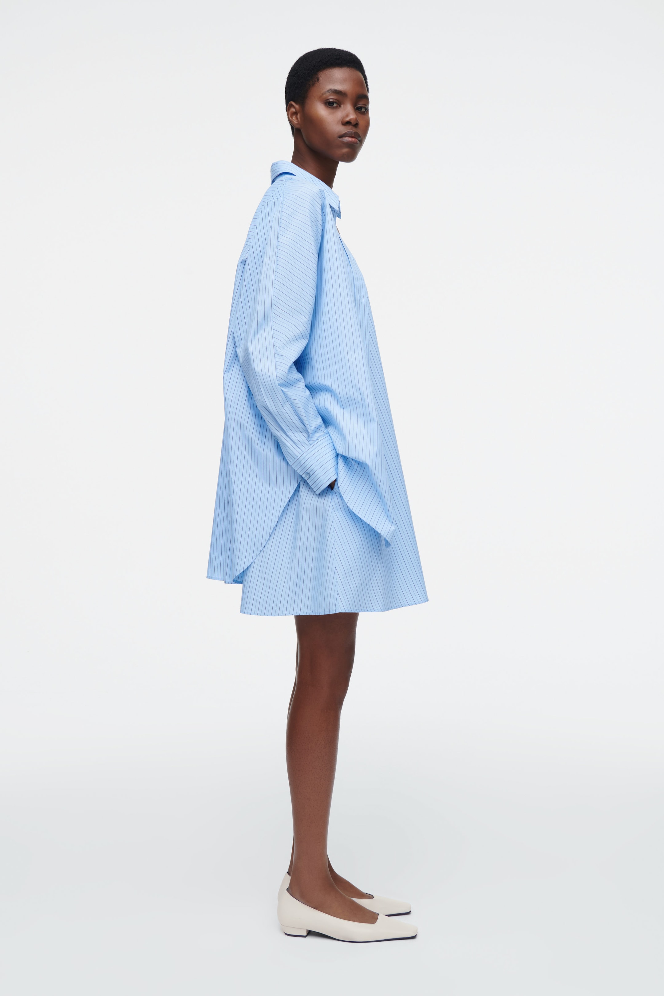 LAYERED STRIPED TRAPEZE SHIRT DRESS