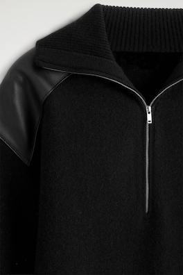 LEATHER-PATCH MERINO WOOL ZIP-UP JUMPER — BLACK 7
