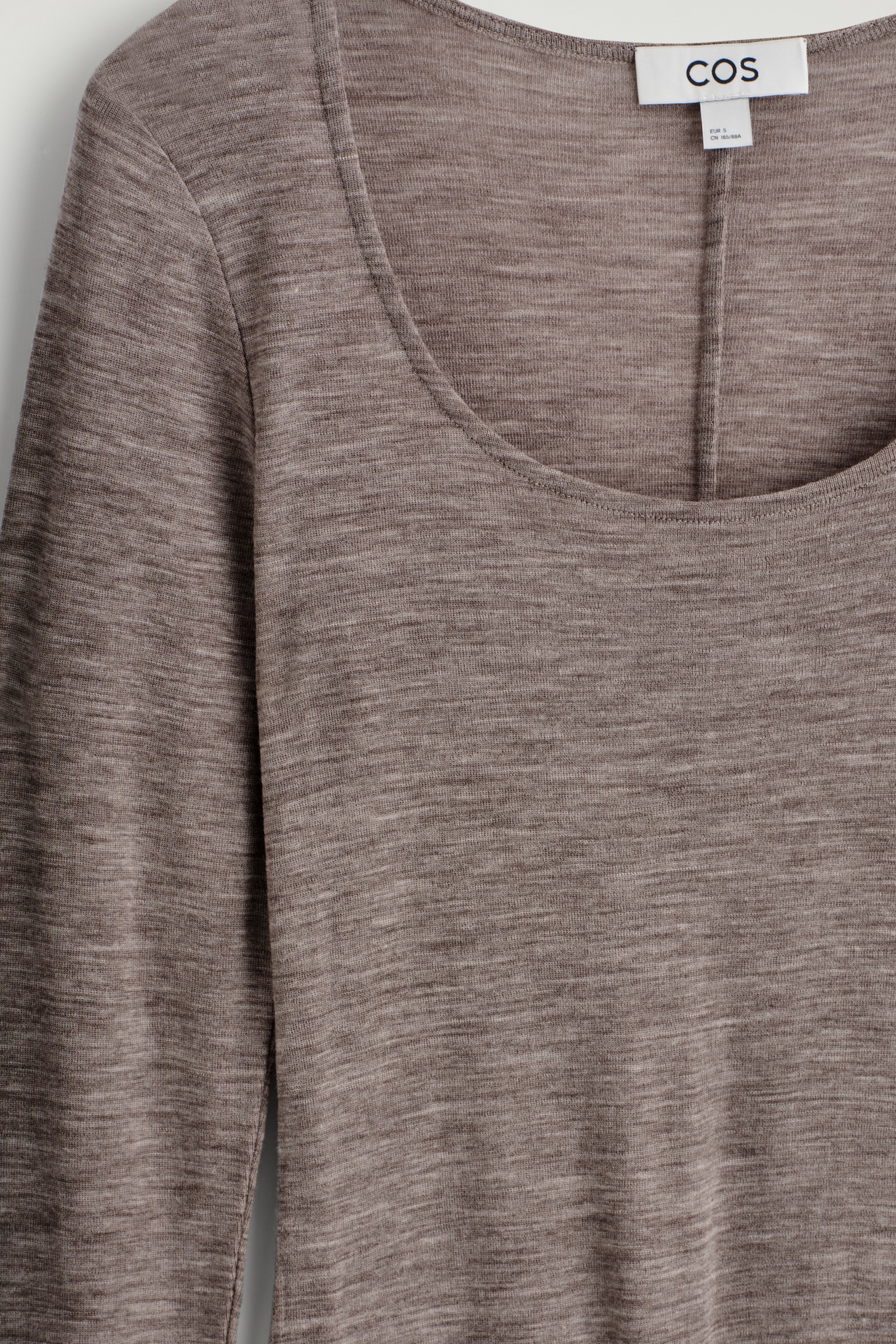 MERINO WOOL SCOOP-NECK TOP - LIGHT-BROWN MÉLANGE/BLACK/GREY MÉLANGE - 3