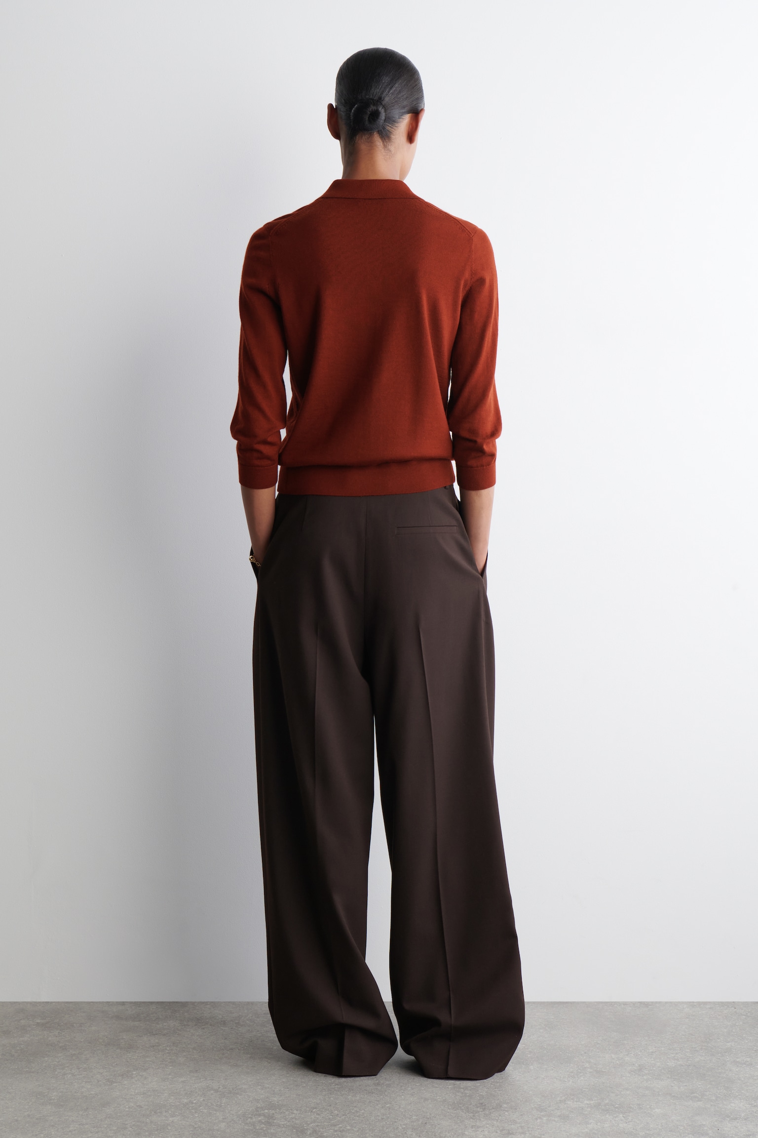 PULL POLO EN LAINE MÉRINOS - ROUILLE/GRIS CHINÉ/NOIR - 4