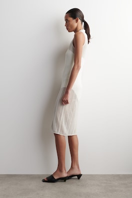 SHEER LACE-KNIT DRESS — CHALK 3