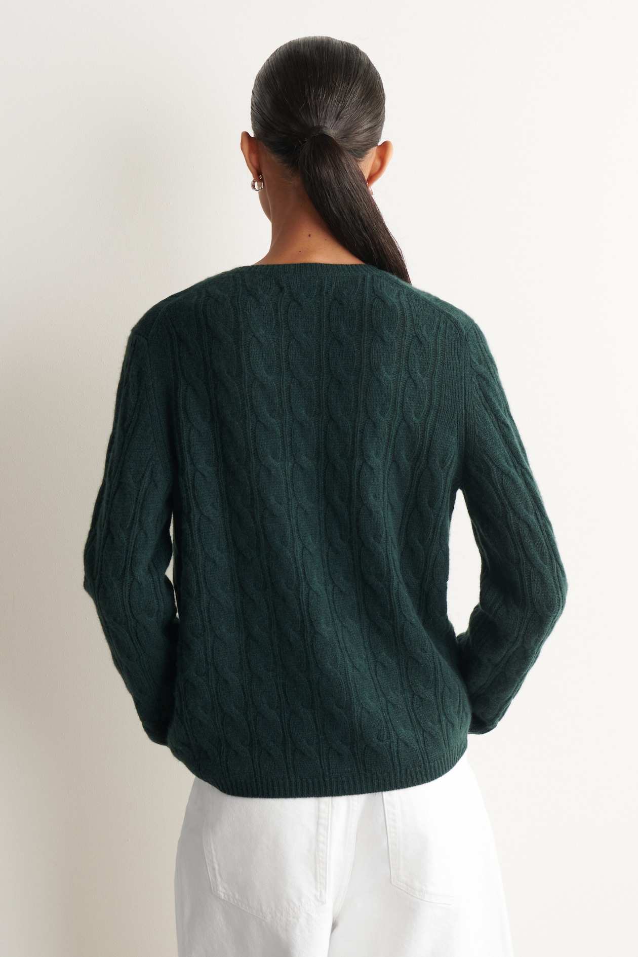 CABLE-KNIT PURE CASHMERE CARDIGAN — DARK GREEN
