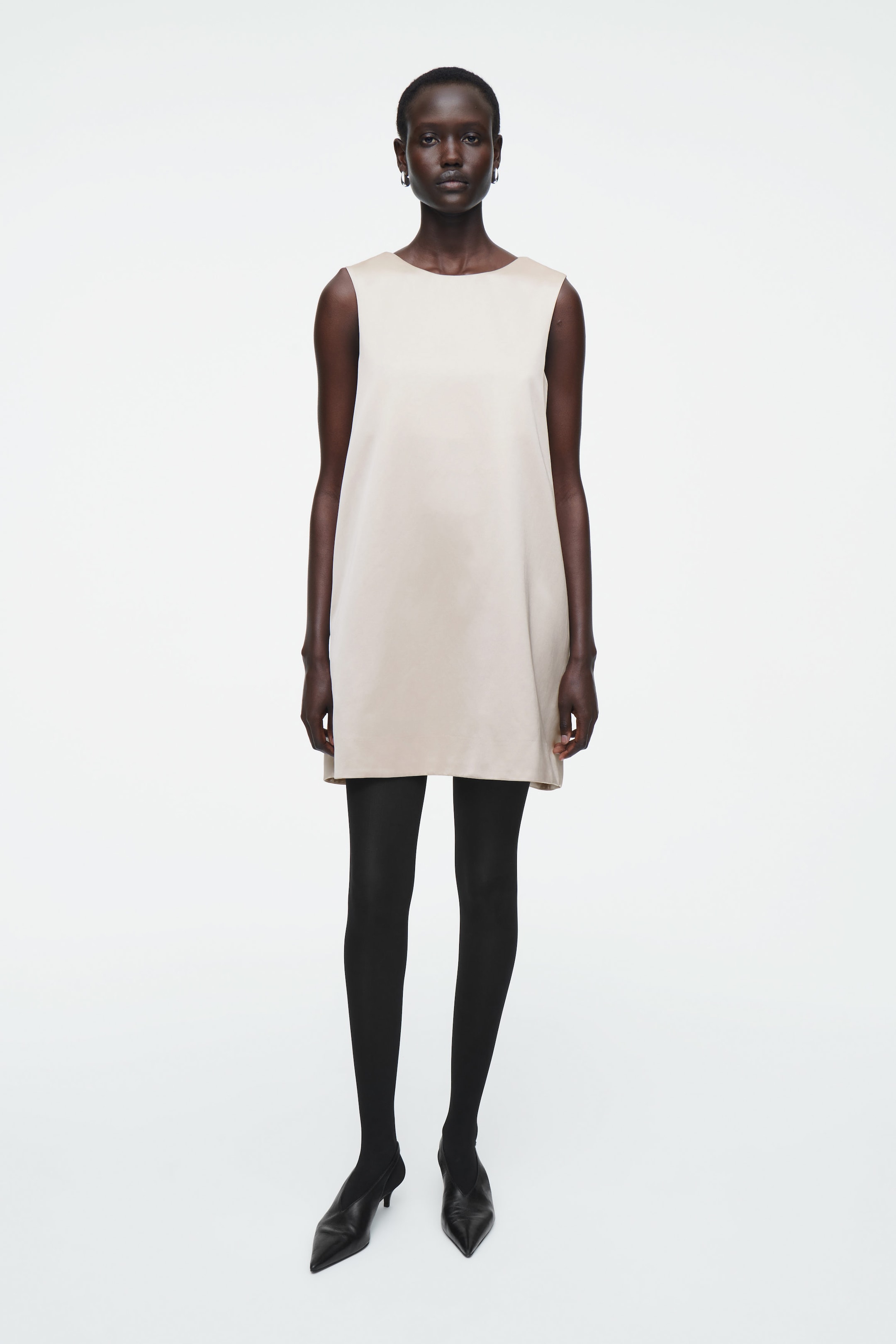 SATIN RACER-NECK MINI DRESS