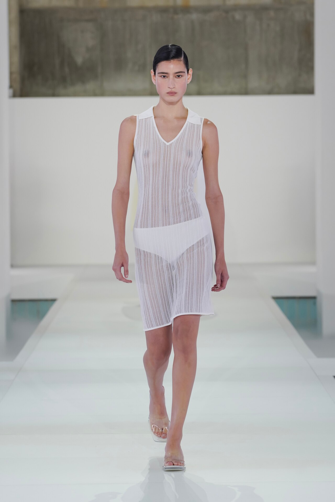 SHEER LACE-KNIT DRESS - CHALK | COS