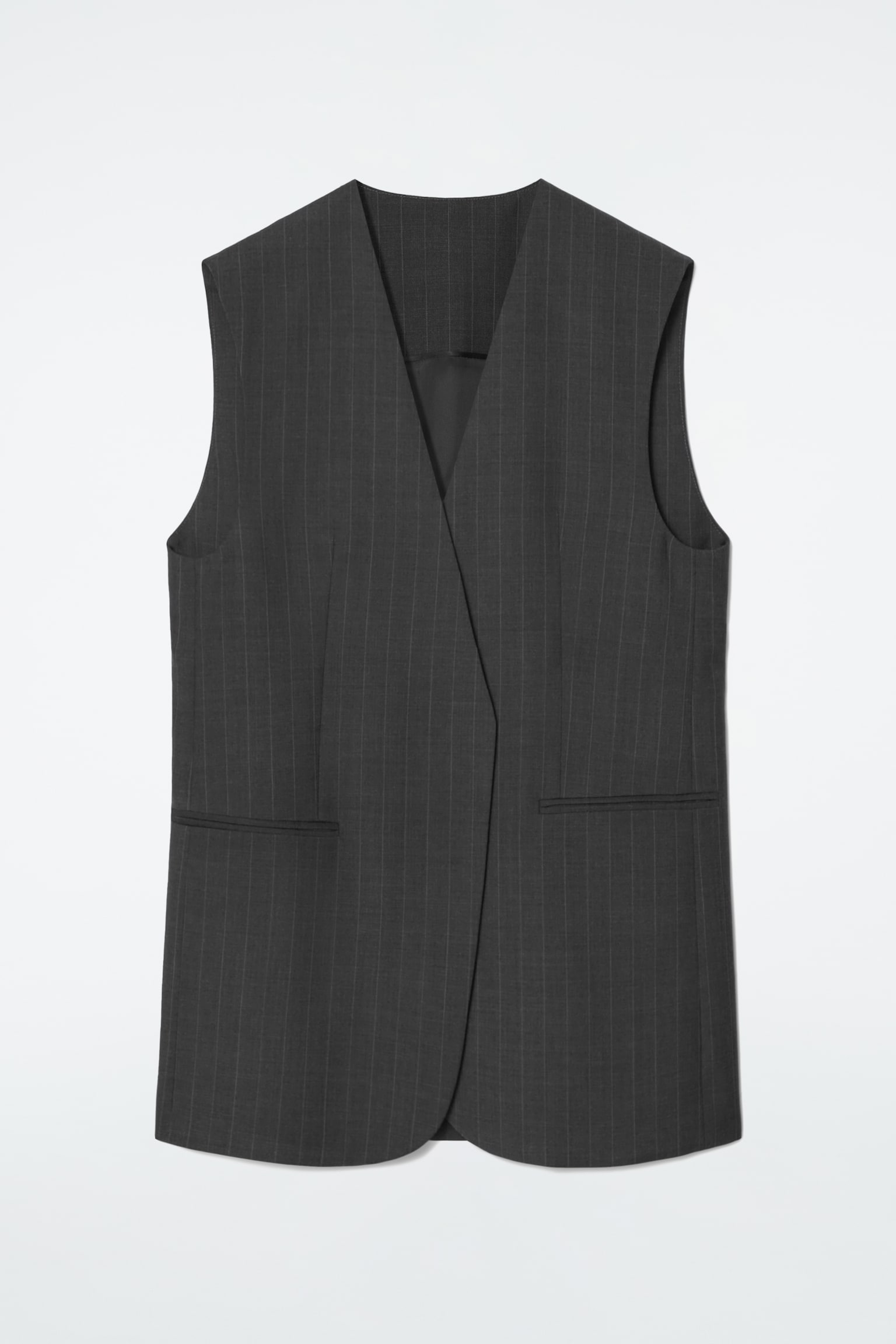 PINSTRIPED WOOL WAISTCOAT - DARK GREY / PINSTRIPED