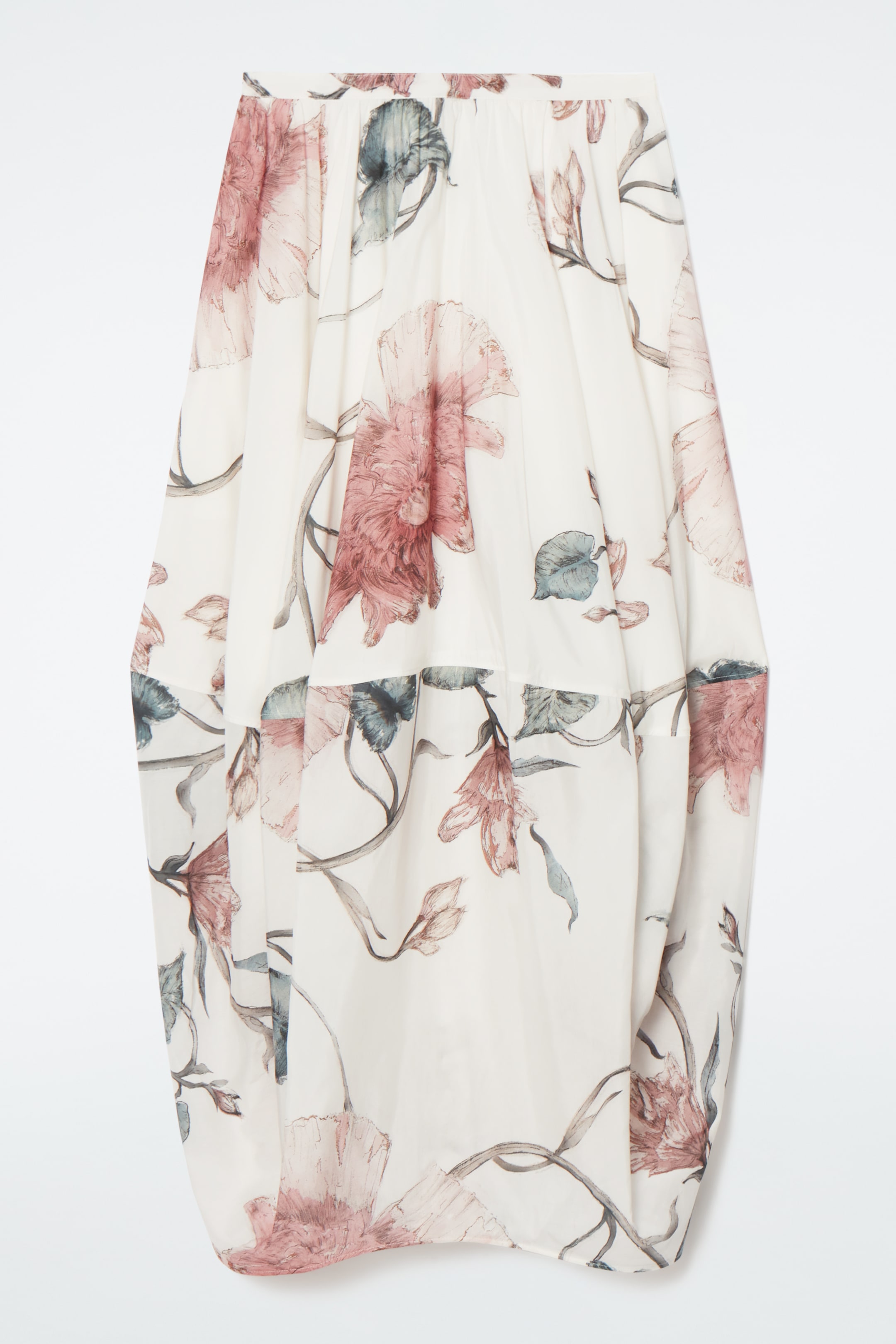 View larger image: BUBBLE-HEM MIDI SKIRT - WHITE / FLORAL - Ladies | H&M GB 1