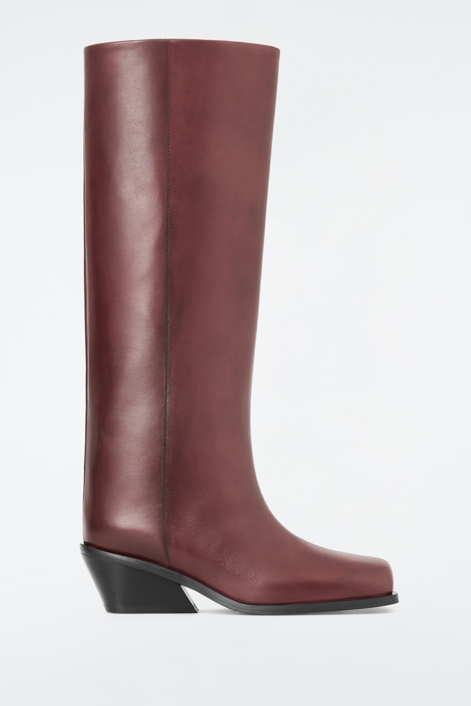 SQUARE-TOE LEATHER KNEE-HIGH BOOTS - BRICK RED