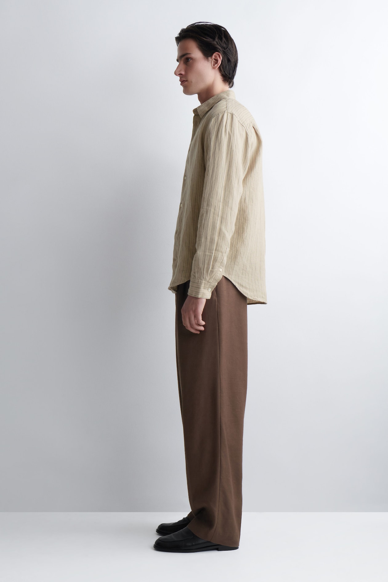 RELAXED LINEN SHIRT — BEIGE / STRIPED