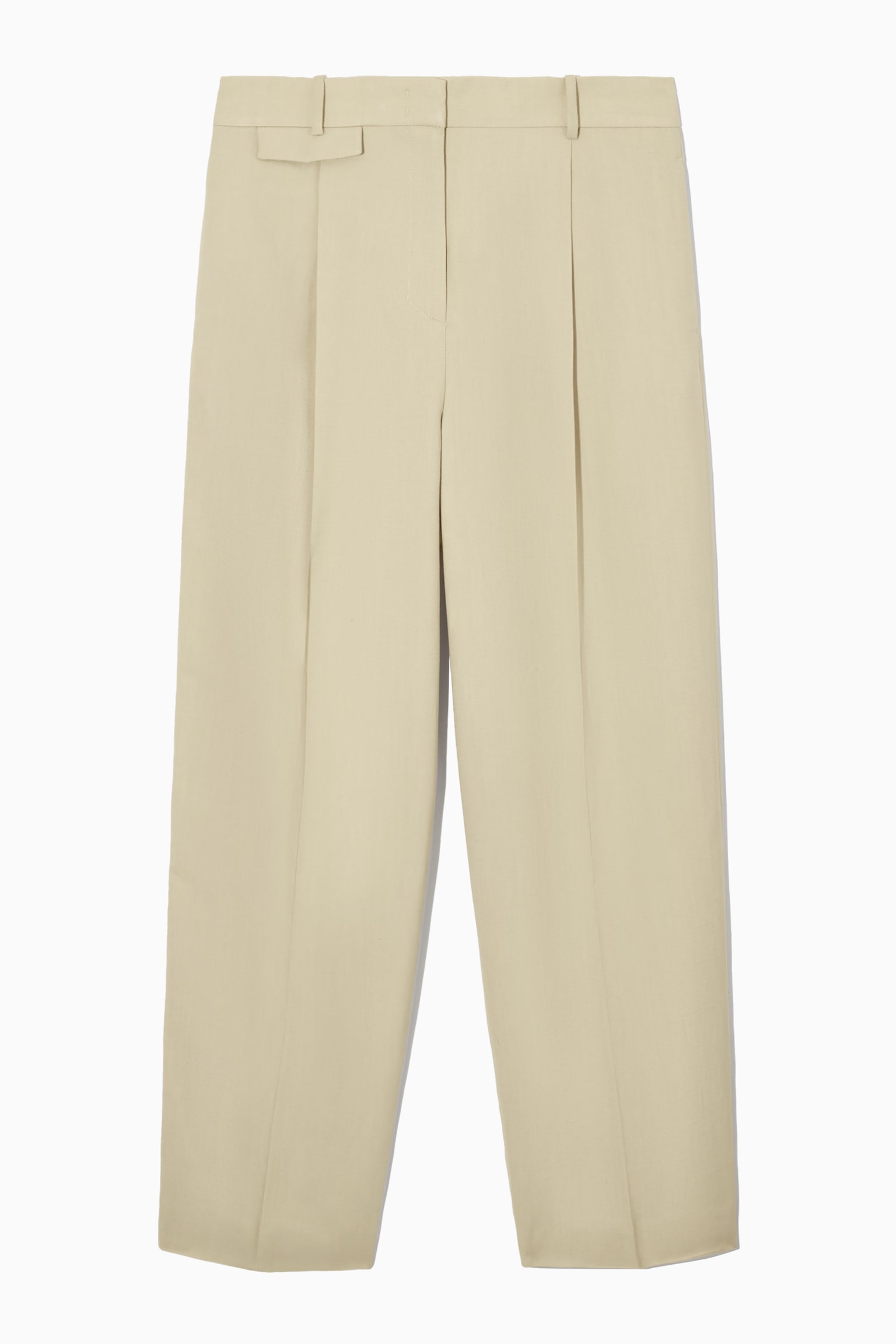 RELAXED LINEN-BLEND WIDE-LEG TROUSERS - BEIGE/BRIGHT PINK