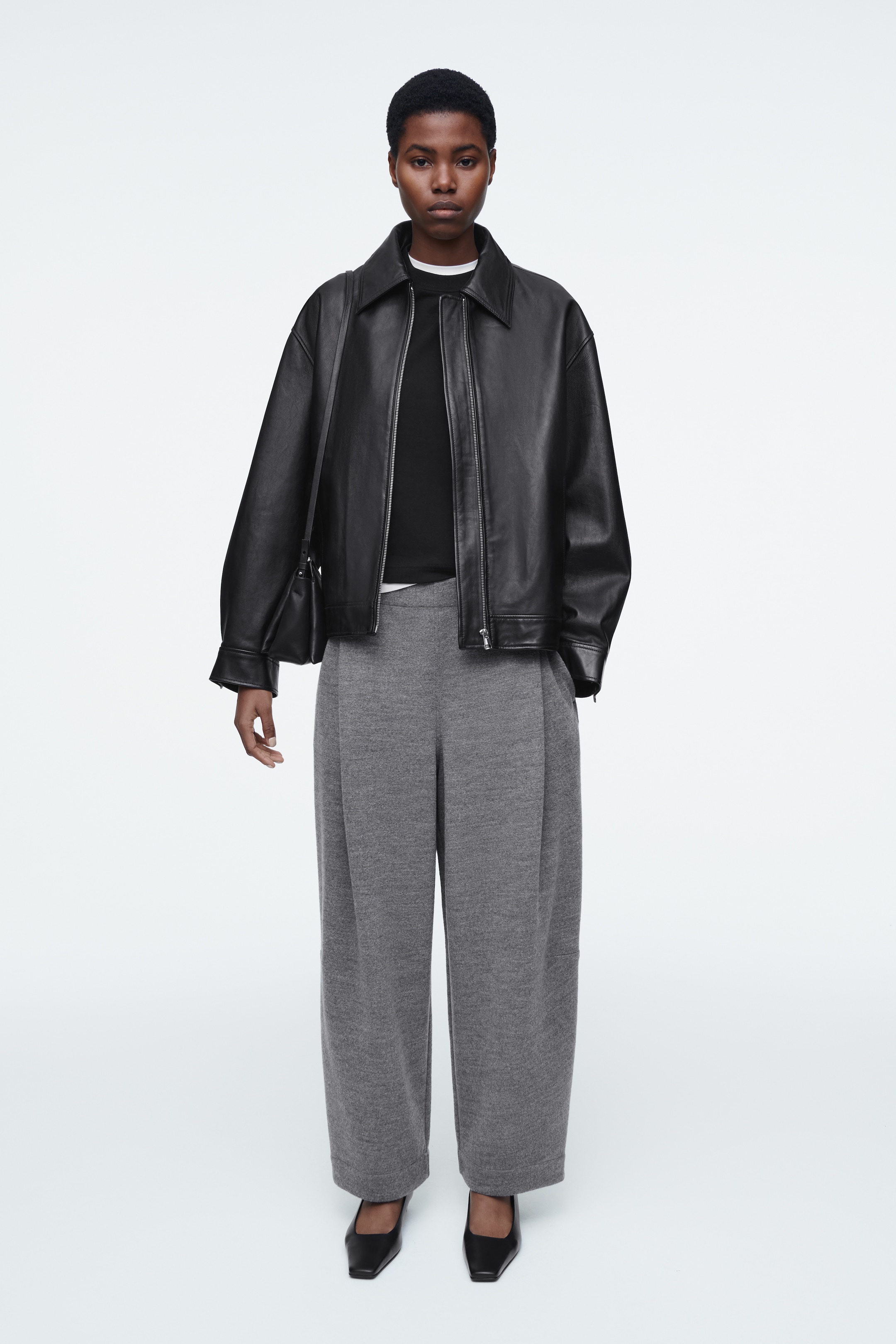 View larger image: BOILED-WOOL BARREL-LEG TROUSERS - GREY MÉLANGE - Ladies | H&M GB 1