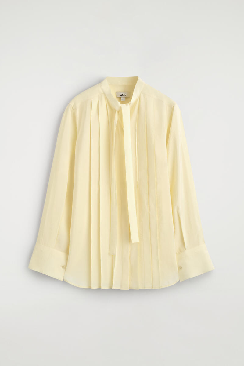 Pleated Bow-Detail Blouse in Yellow