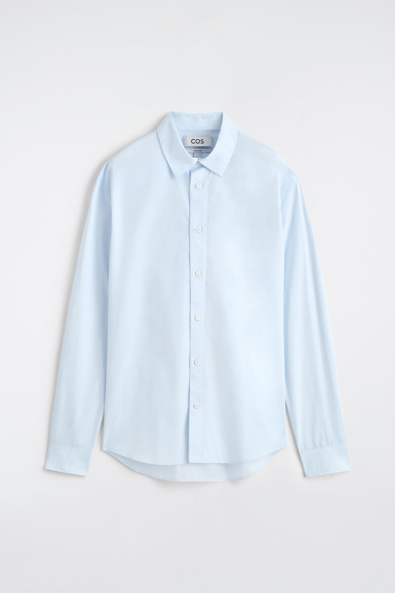 COS Relaxed Pima Cotton-Poplin Shirt In Light Blue Men's Small