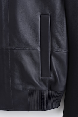 LEATHER-PANELED WOOL BOMBER JACKET — MIDNIGHT 7