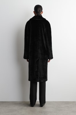 FUR-EFFECT LONG COAT — BLACK 4
