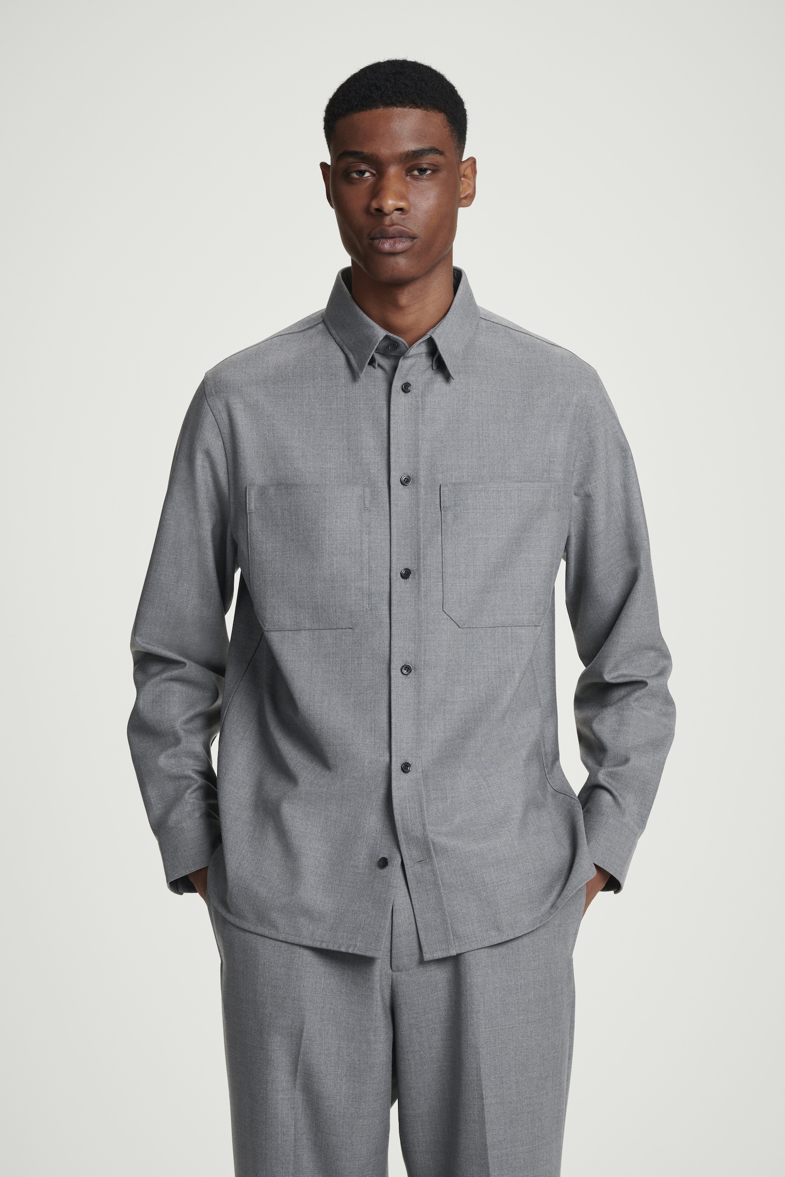 RELAXED WOOL-BLEND UTILITY SHIRT - GREY