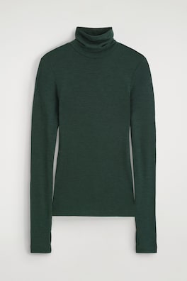 MERINO WOOL TURTLENECK TOP — DARK GREEN 9