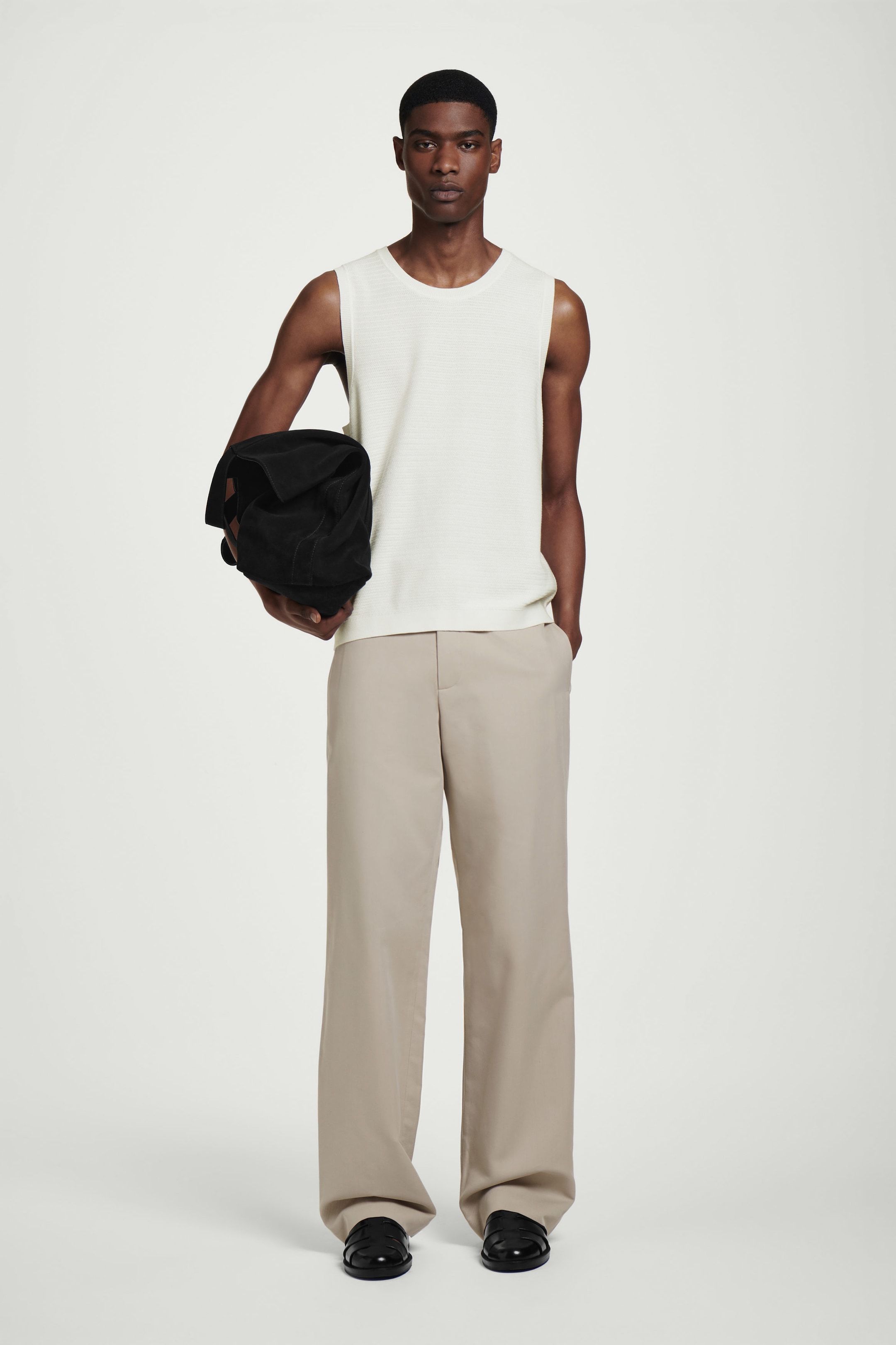 TEXTURED KNITTED COTTON TANK TOP