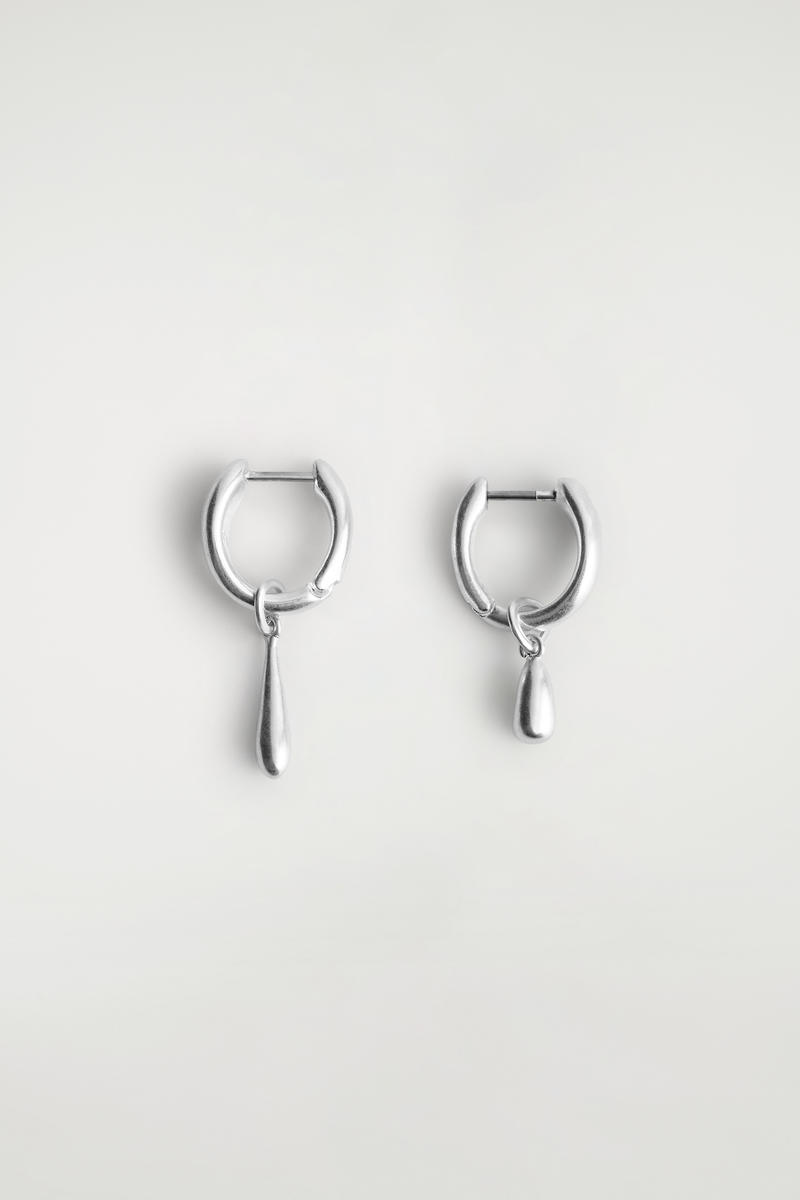 COS Mismatched Teardrop Hoop Earrings Silver-Coloured Women's