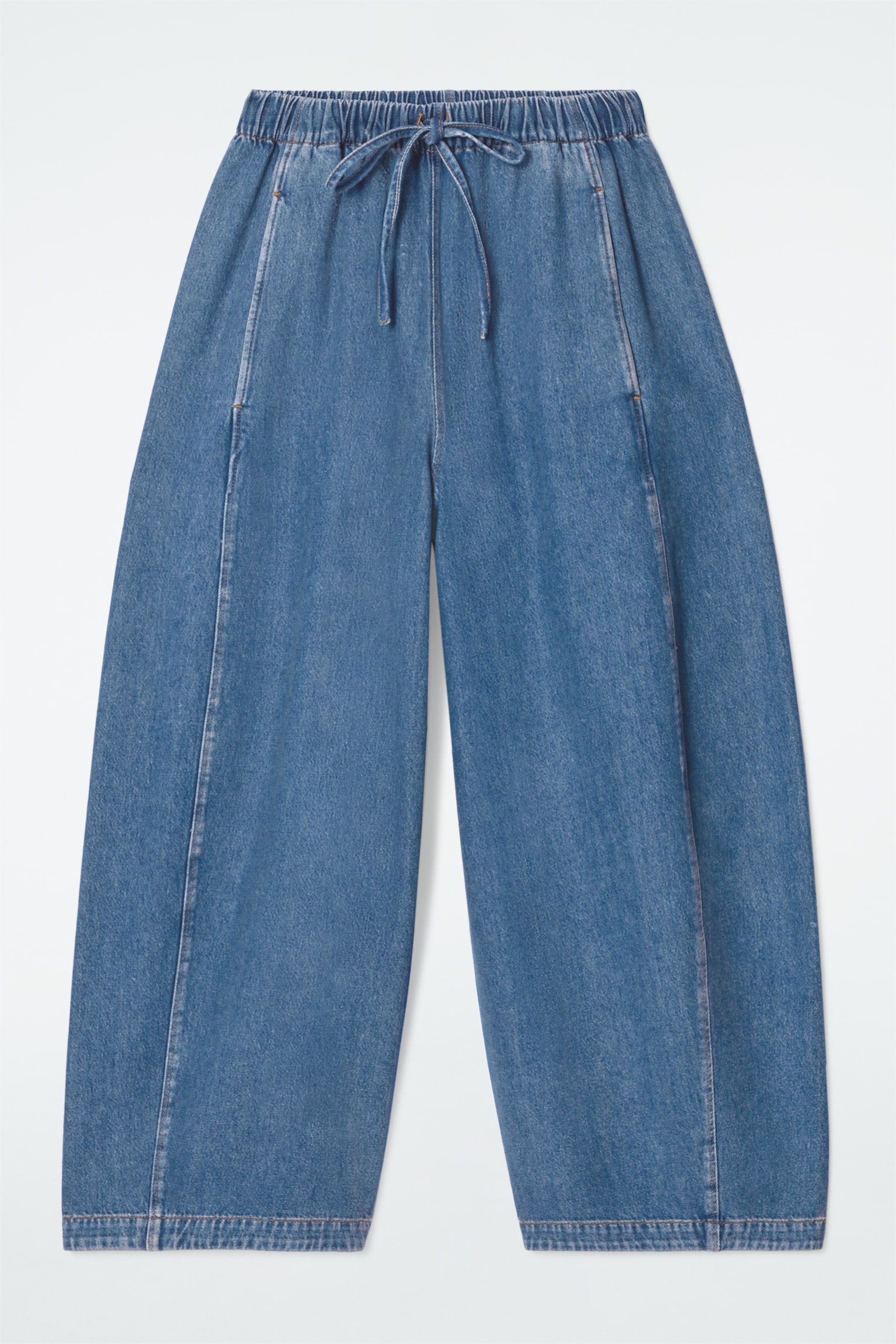 BARREL-LEG DENIM DRAWSTRING TROUSERS - BLUE/DARK BLUE - 2