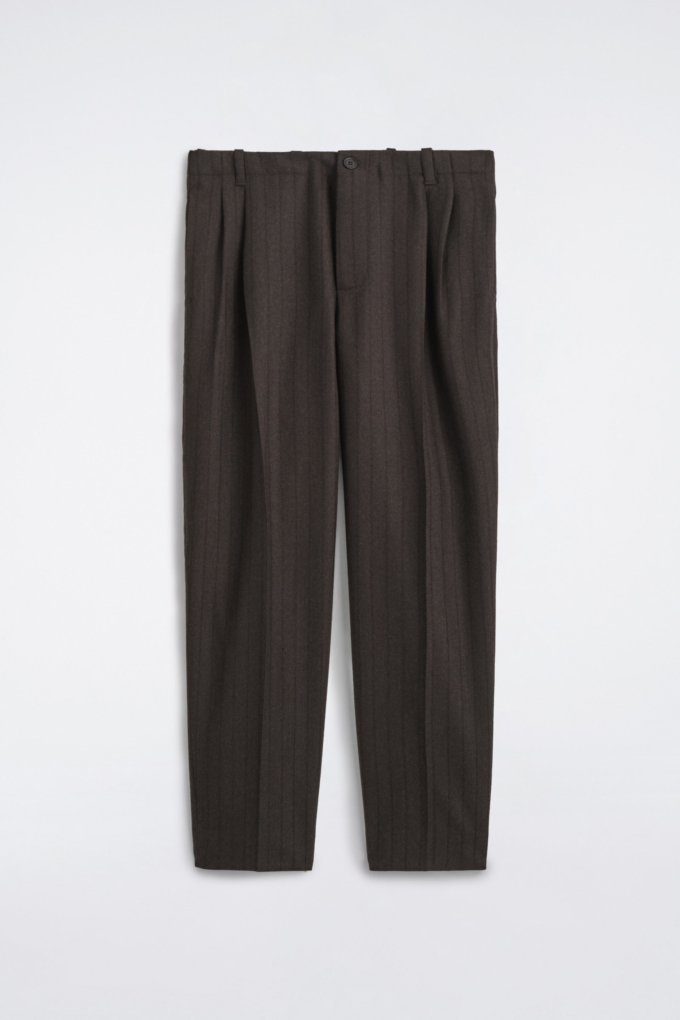 PINSTRIPED WOOL RELAXED-FIT TAPERED PANTS