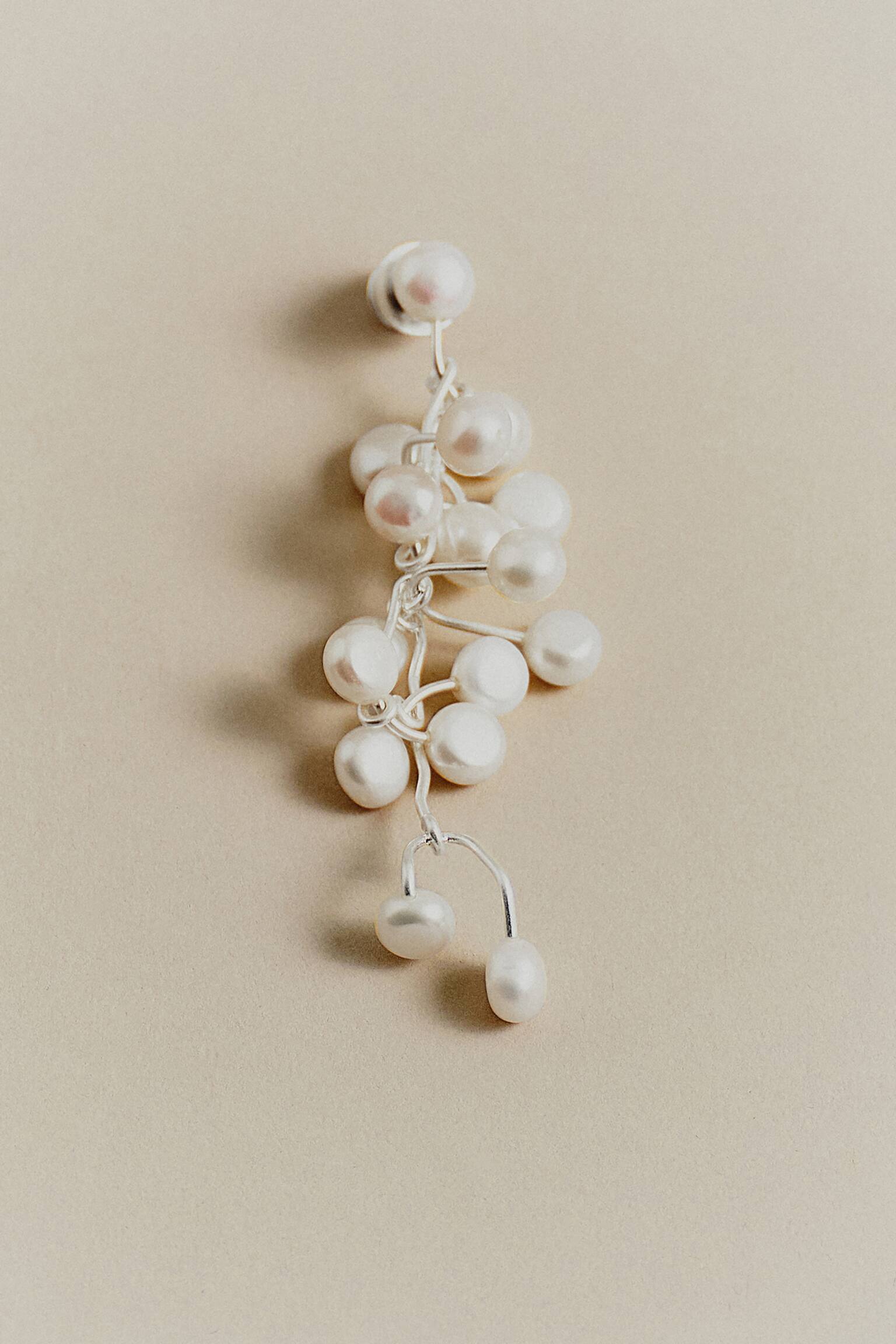 Ongelijke cascaderende zoetwaterparel oorbellen - ZILVER - 4