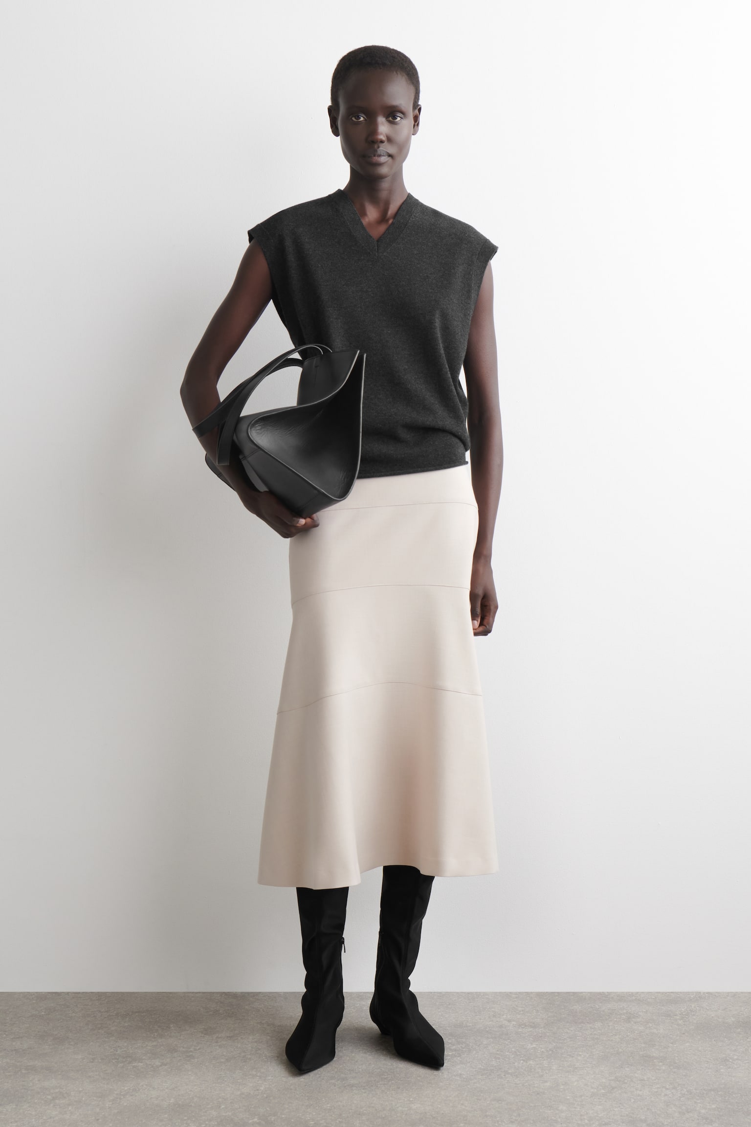 MIDIROCK IN A-LINIE - HELLES BEIGE/Dunkelgrau - 1