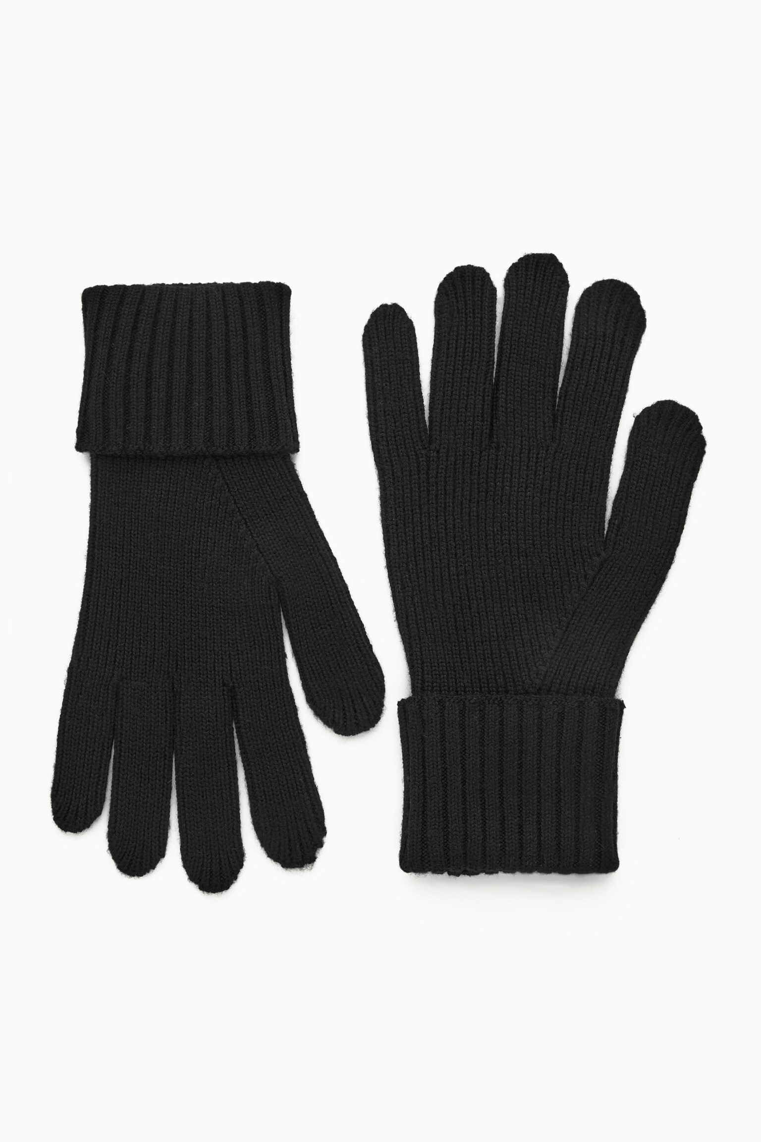 RIBBED WOOL GLOVES - BLACK